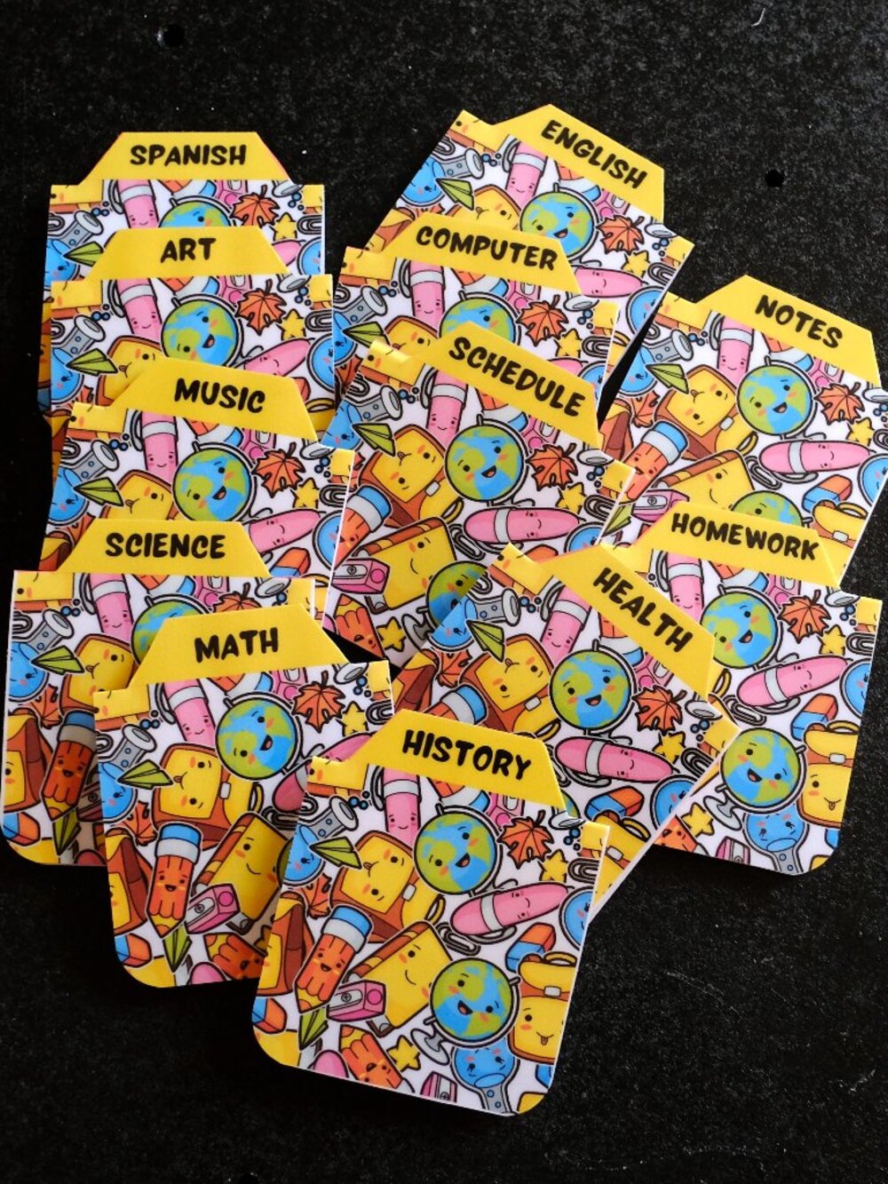 Handmade School Subject Magnetic Tabs, dividers, subject, notebook, gift